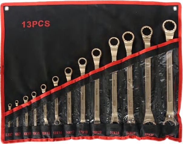 Non-sparking bi-hexagonal ring spanner set