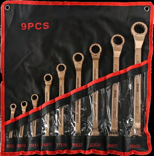 Non-sparking bi-hexagonal ring spanner set